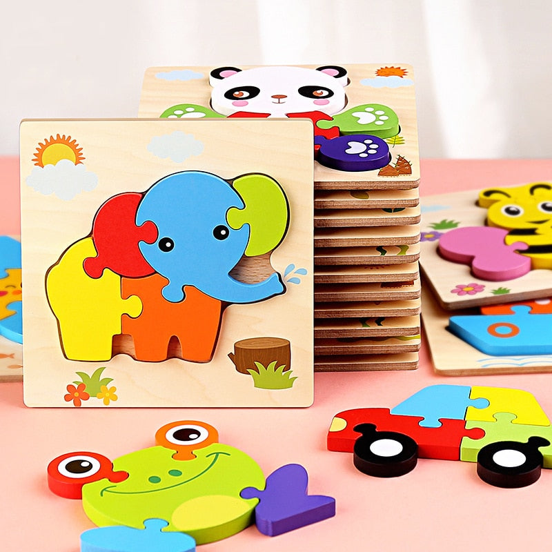 Baby Wooden Toys 3D Puzzle Cartoon Animal Intelligence Jigsaw Puzzle Shape Matching Montessori Toys For Children Gifts