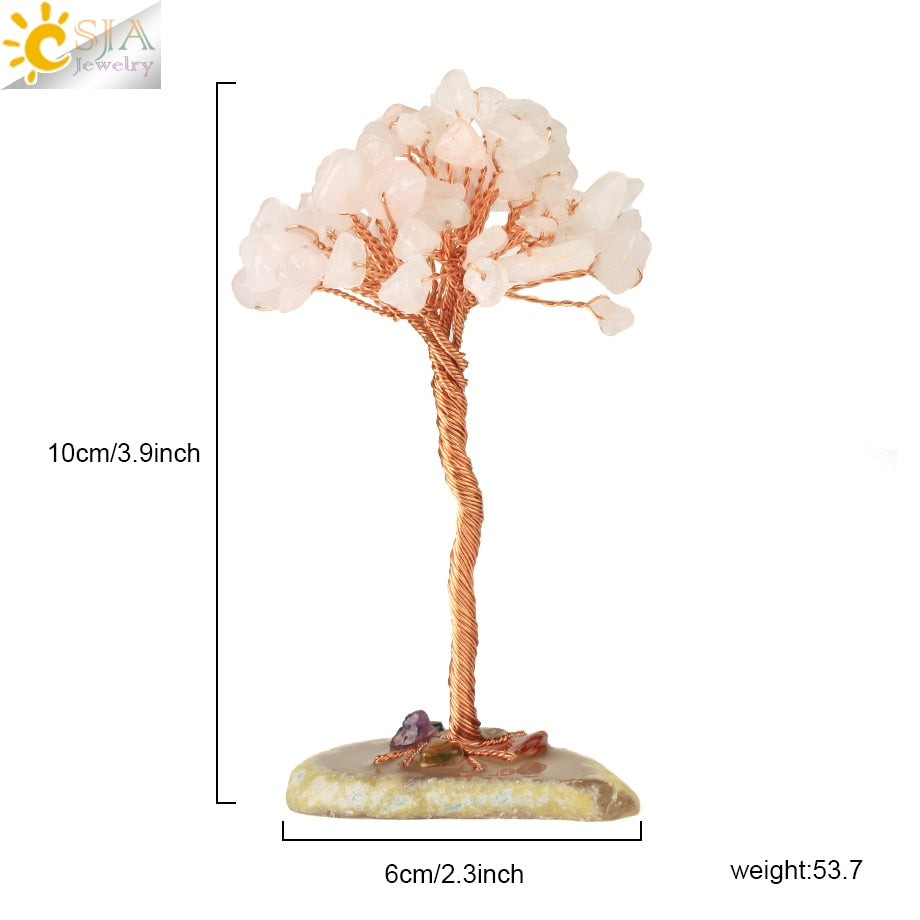 CSJA 7 Chakras Tree of Life Decoration Rose Natural Chip Crystal Handmade Healing Luck Money Trees Feng Shui Home Office G822