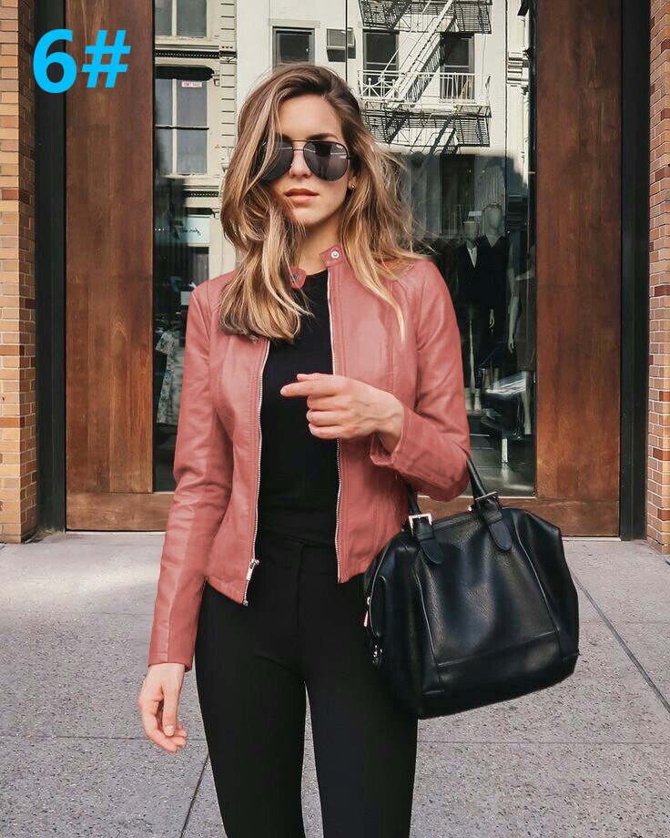 Allukasa Women Bike Coat PU Leather Outwear Zipper Outfit Spring Autumn WomeFashion Short Thin Female Jacket 2020