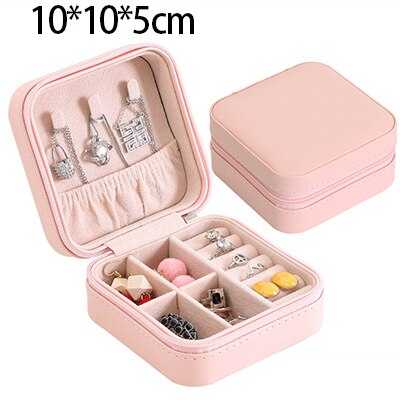 Women's Jewelry Box Travel Jewelry Case  Organizer Display With Mirror Leather Gift Boxes For Women