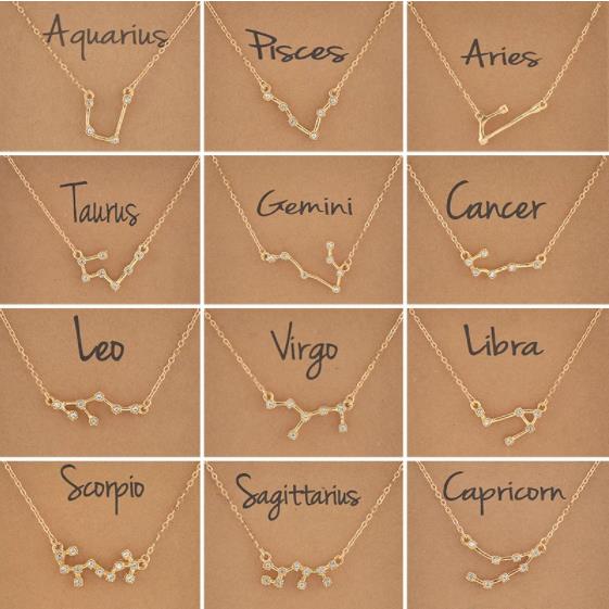 Cardboard Star Zodiac Sign 12 Constellation Bracelet Crystal Charm Gold Color Chain Bracelet for Women Birthday Jewelry Gifts