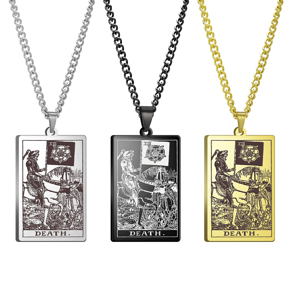 Dawapara Vintage Tarot Card Necklace The Major Arcana Pagan Astrology Talisman Pendants Necklace Stainless Steel Jewelry