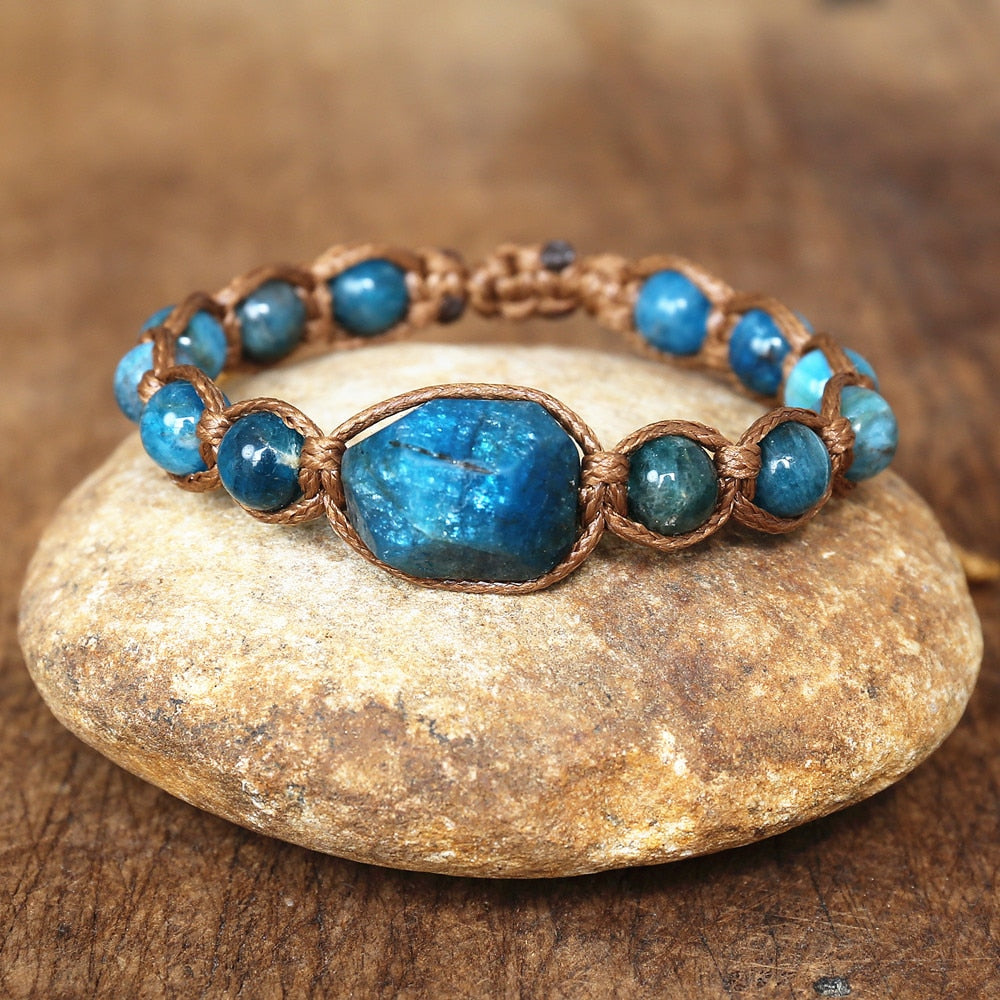 Handmade Natural Apatite Stone Weave Bracelet Women Men Friendship Jewelry String Braided Yoga Healing Balance Charm Bracelet