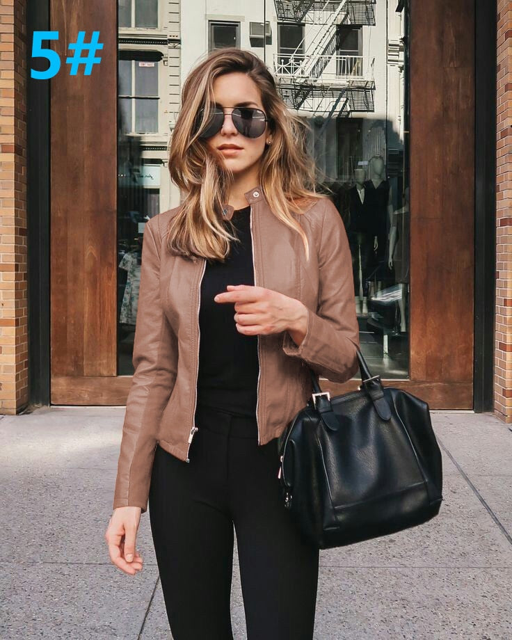Allukasa Women Bike Coat PU Leather Outwear Zipper Outfit Spring Autumn WomeFashion Short Thin Female Jacket 2020
