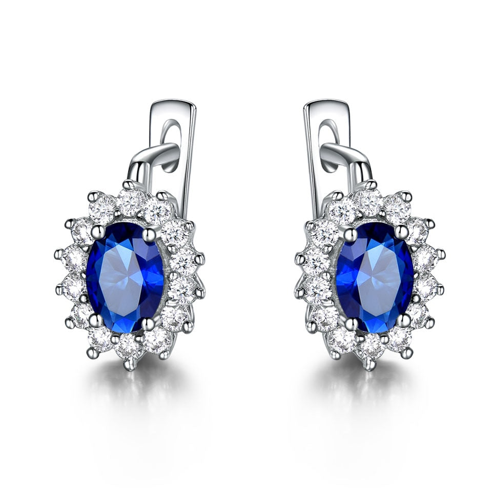 UMCHO Solid 925 Sterling Silver Gemstone Clip Earrings for Women Blue Sapphire Fine Jewelry Wedding Engagement Valentine's Gift