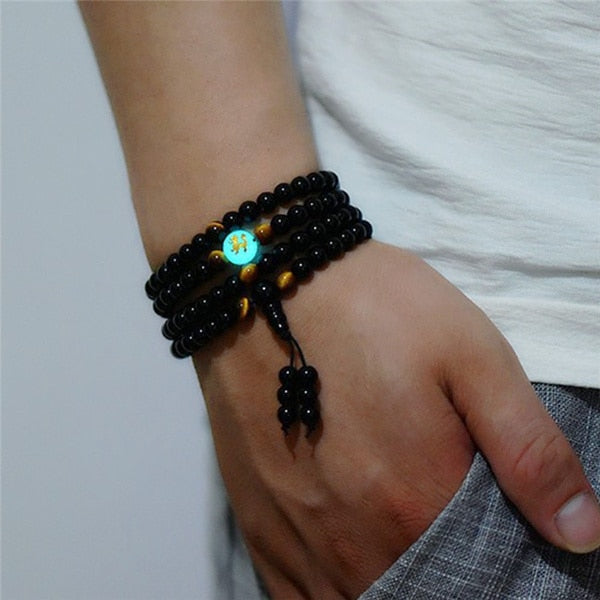 6/8mm Luminous Obsidian Bracelet Yoga Black Onyx Men Women 108 Buddha Beads Men Women Charm Tiger's Eye Bracelet Jewelry