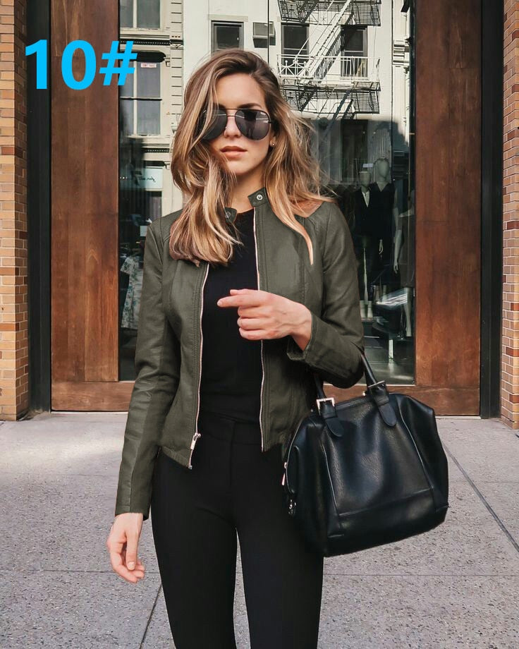 Allukasa Women Bike Coat PU Leather Outwear Zipper Outfit Spring Autumn WomeFashion Short Thin Female Jacket 2020