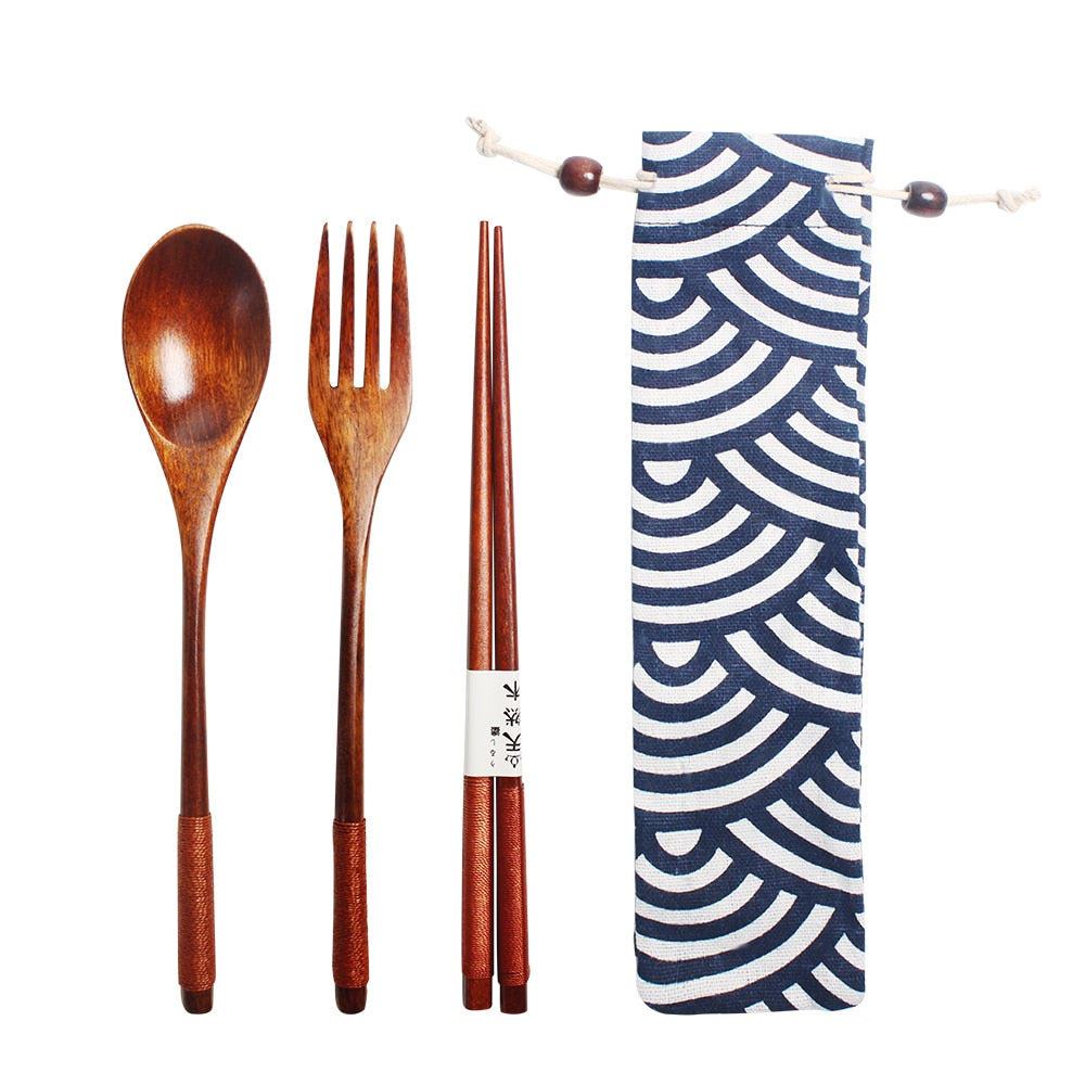 Wooden Lunch Box Picnic  Japanese Bento Box for School Kids Dinnerware Set with Bag&Spoon Fork Chopsticks Round Square Lunch Box