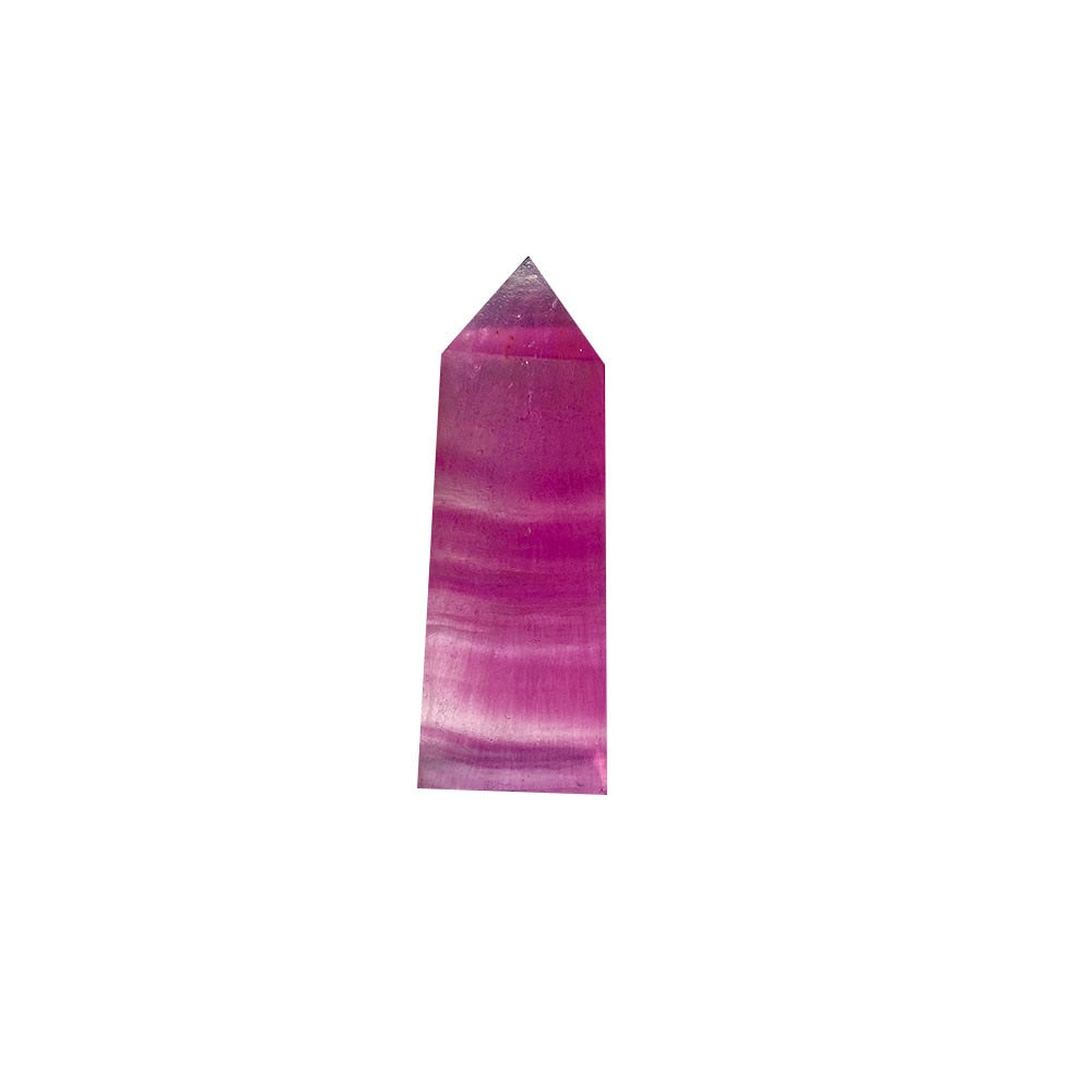 Striped Transparent Crystal Natural Pink Purple Fluorite Tetrahedral Column Energy Gemstones Quartz Tower Decor