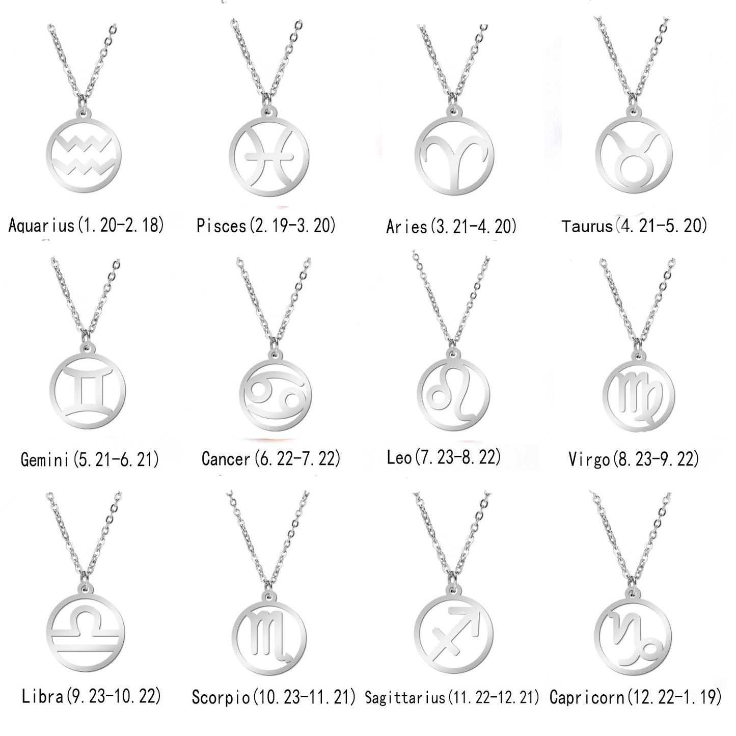 Skyrim Zodiac Libra Leo Pendant Necklace Women Sagittarius Taurus Cancer Virgo Stainless Steel 12 Constellation Necklaces Gift