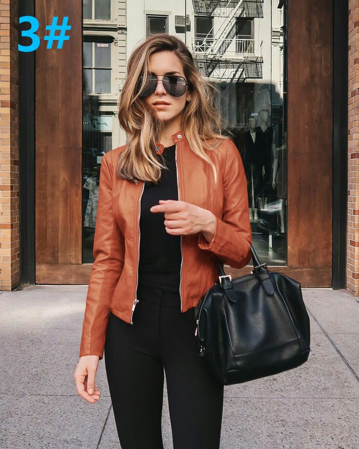 Allukasa Women Bike Coat PU Leather Outwear Zipper Outfit Spring Autumn WomeFashion Short Thin Female Jacket 2020