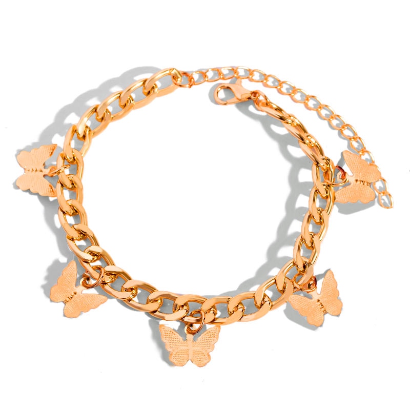 BYNOUCK Trendy Multicolor Butterfly Pendant Bracelets Girls Punk Metal Wide women's bracelet on hand 2020 Statement jewellery