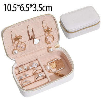 Women's Jewelry Box Travel Jewelry Case  Organizer Display With Mirror Leather Gift Boxes For Women