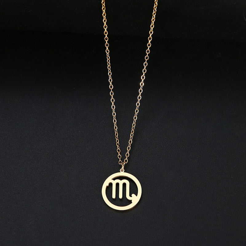 DOTIFI For Women Elegant Zodiac Constellation Twelve Constellation Pendant Necklace Stainless Steel Gold Silver Color Jewelry