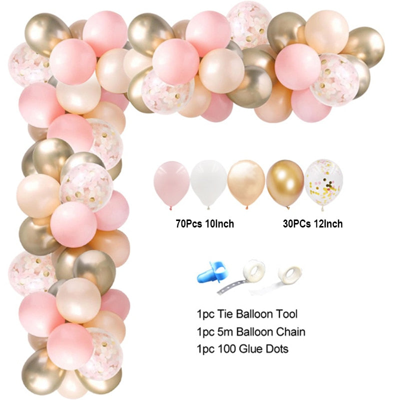 Baby Girls First 1st Birthday Decoration Pink Balloon Garland Tableware Set For Baby Shower Kids Gender Reveal Party Supplies