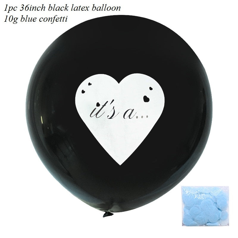 1pc 36inch Boy or Girl Balloon Black Latex Ballon with Confetti Gender Reveal Globos Baby Shower Gender Reveal Party Decoration