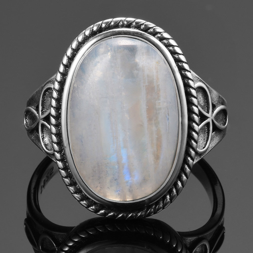 Natural Moonstone Rings for Women's Silver 925 Jewelry Vintage Party Rings With 11x17MM Big Oval Gemstone Gifts Wholesale