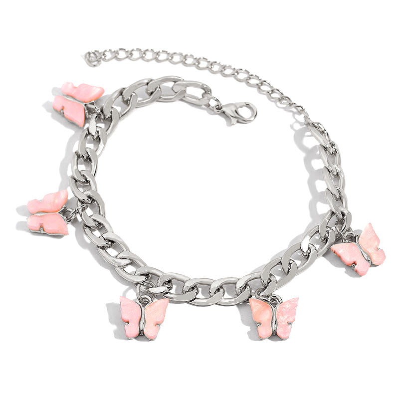 BYNOUCK Trendy Multicolor Butterfly Pendant Bracelets Girls Punk Metal Wide women's bracelet on hand 2020 Statement jewellery