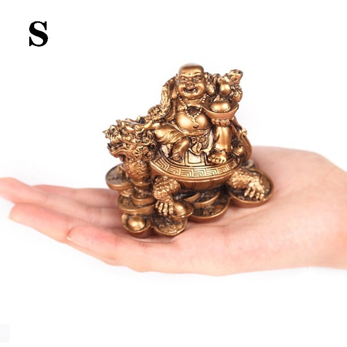 Resin God of Wealth Laughing Buddha Statue,Modern art sculpture,Chinese Home Feng Shui Dragon Turtle Decoration Figurines statue