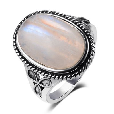 Natural Moonstone Rings for Women's Silver 925 Jewelry Vintage Party Rings With 11x17MM Big Oval Gemstone Gifts Wholesale