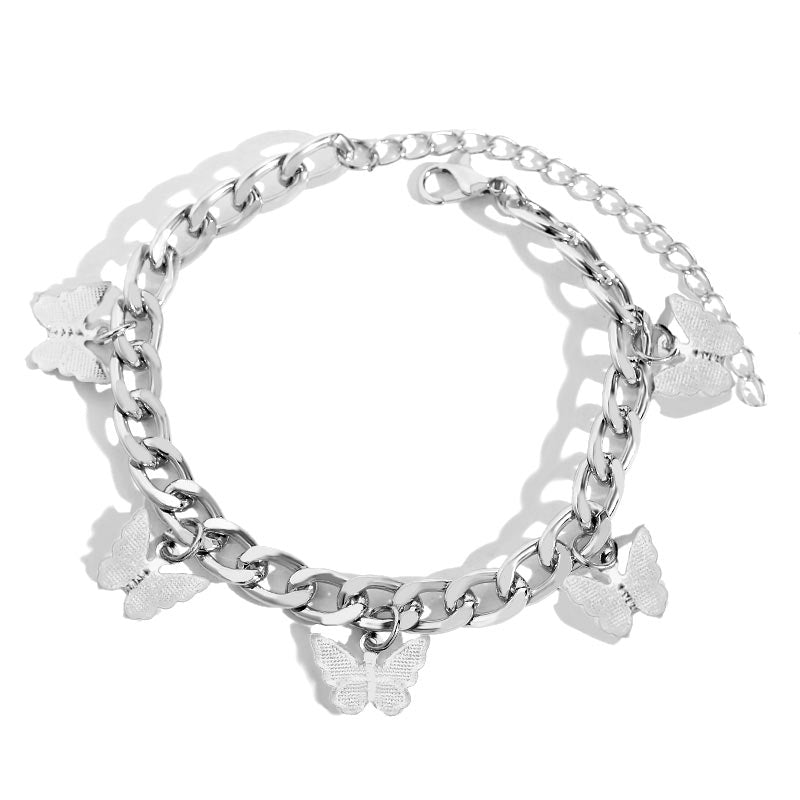 BYNOUCK Trendy Multicolor Butterfly Pendant Bracelets Girls Punk Metal Wide women's bracelet on hand 2020 Statement jewellery