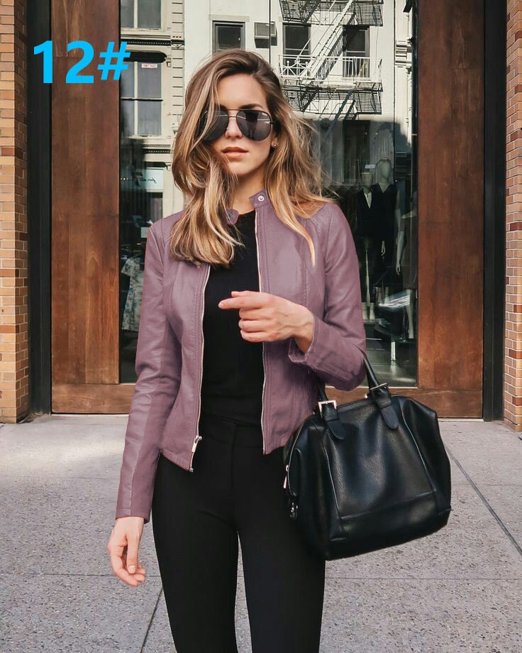 Allukasa Women Bike Coat PU Leather Outwear Zipper Outfit Spring Autumn WomeFashion Short Thin Female Jacket 2020
