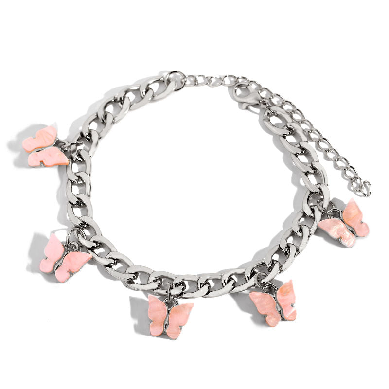 BYNOUCK Trendy Multicolor Butterfly Pendant Bracelets Girls Punk Metal Wide women's bracelet on hand 2020 Statement jewellery