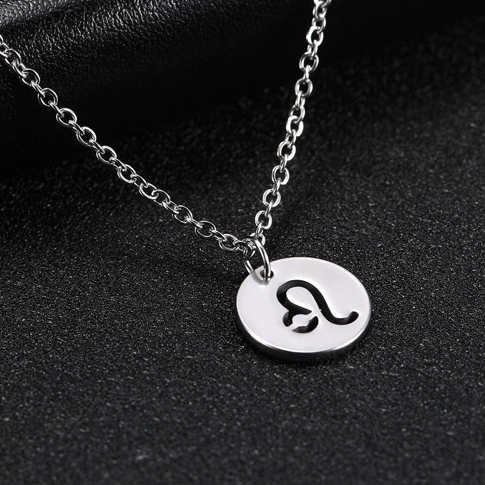 Skyrim Zodiac Libra Leo Pendant Necklace Women Sagittarius Taurus Cancer Virgo Stainless Steel 12 Constellation Necklaces Gift