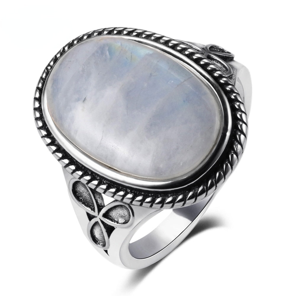 Natural Moonstone Rings for Women's Silver 925 Jewelry Vintage Party Rings With 11x17MM Big Oval Gemstone Gifts Wholesale