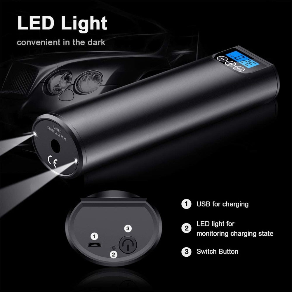 12V 150PSI Rechargeable Air Pump Tire Inflator Cordless Portable Compressor Digital Car Tyre Pump for Car Bicycle Tires Balls