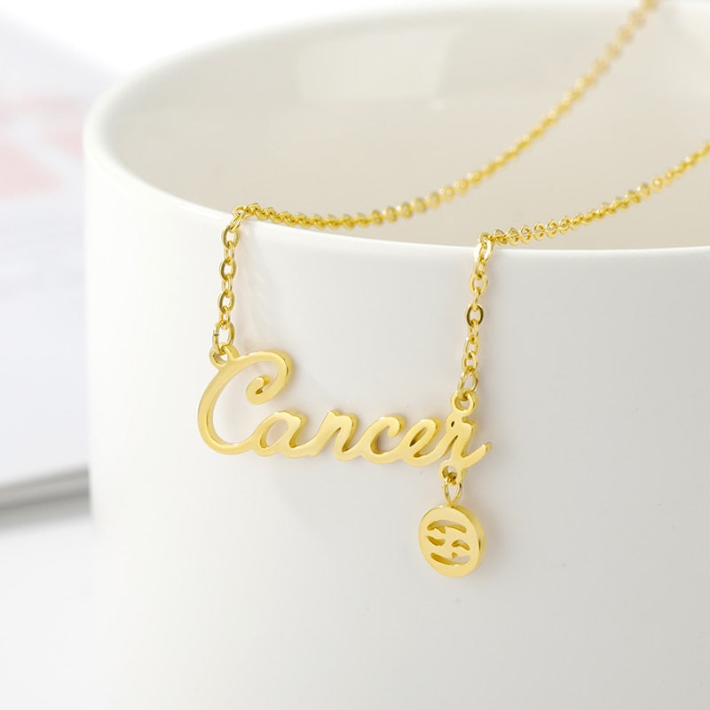 Twelve Constellation Zodiac Necklaces for Women Tiny Letter Choker Necklaces Scorpio Leo Libra Taurus Virgo Gemini Sagittarius