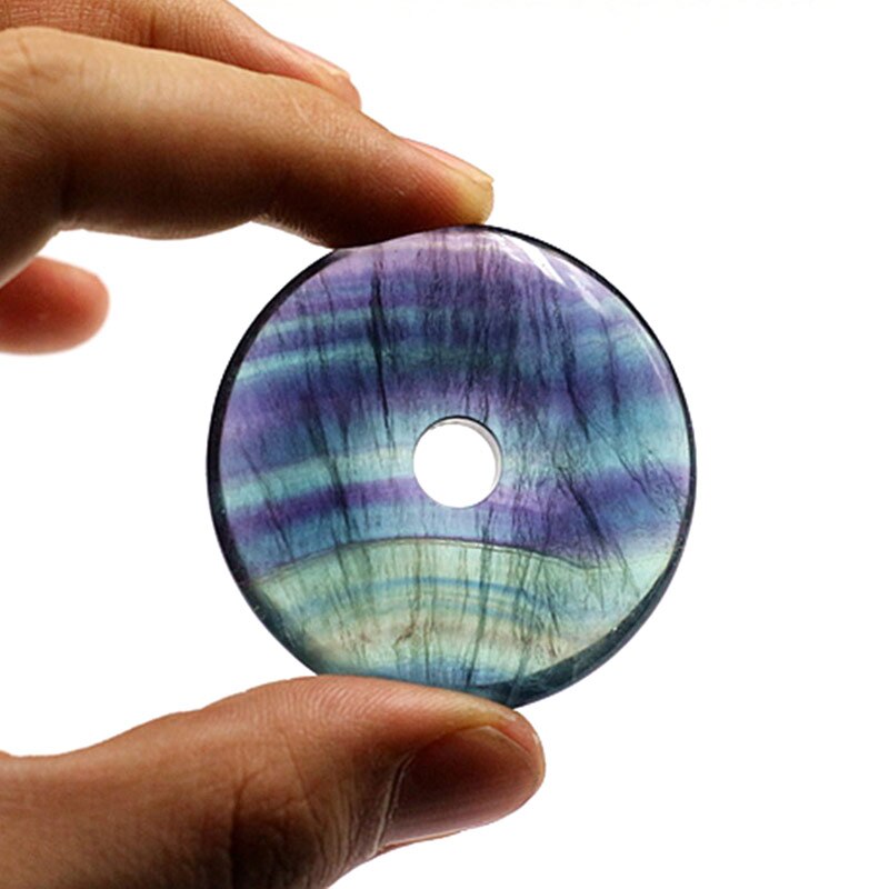 30/40mm Natural Fluorite Beads Circle Donuts Purple & Green Rainbow Beads For Jewelry Making Beads Accessories Pendant