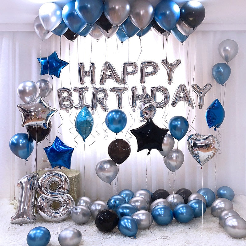 Gold Silver Metal Latex Balloons 18 30 40 50 60 70 Years Number Happy Birthday Anniversary Party Decor Adult Foil Balloon Gift