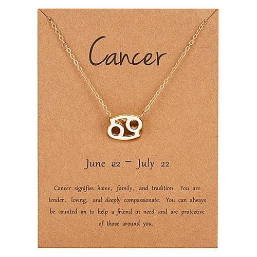 Female Elegant Star Zodiac Sign 12 Constellation Necklaces Pendant Gold Color Chain Choker Necklaces for Women Jewelry Cardboard
