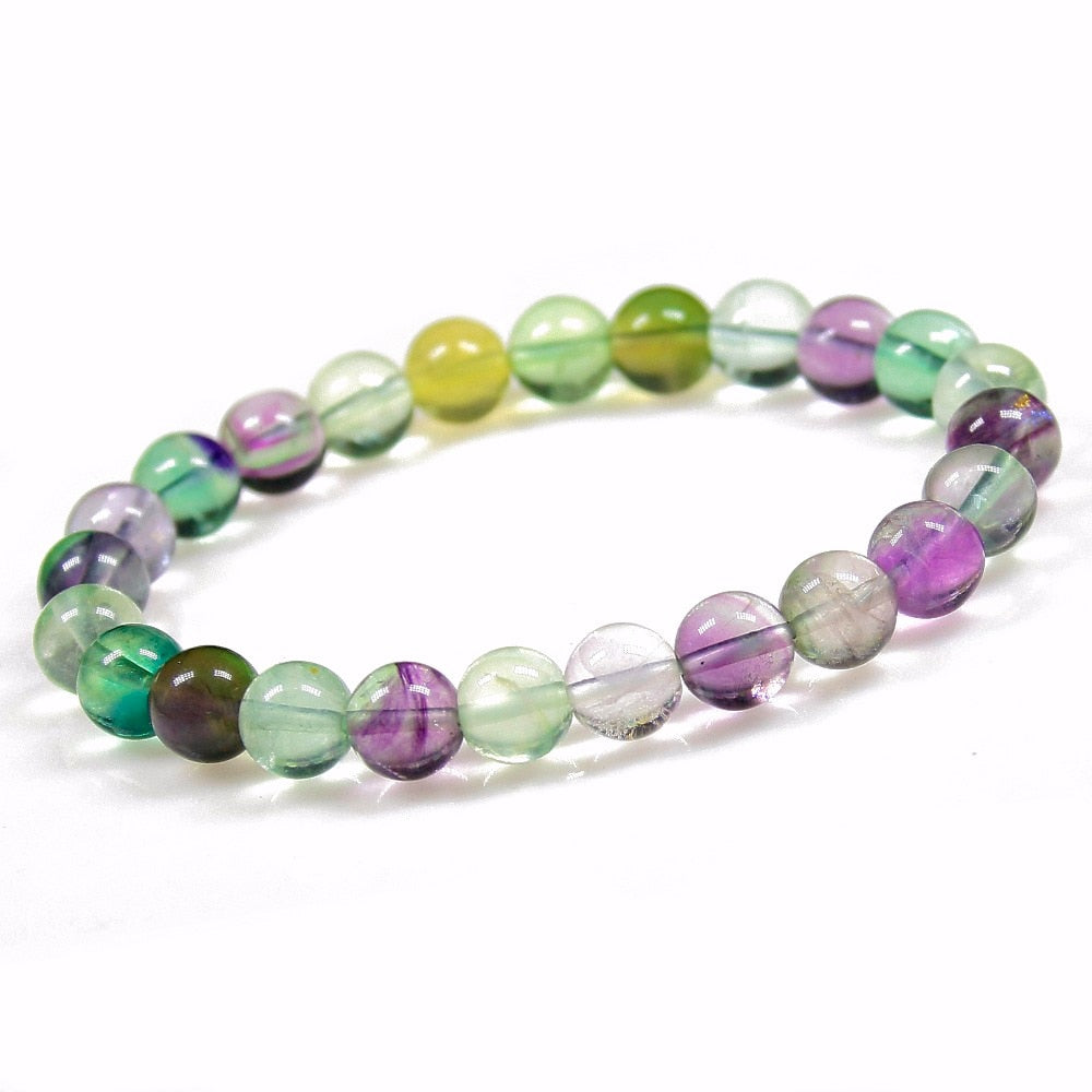 Aurora AAA+ Rainbow Color Fluorite Round Shape Beads Natural Stone Beads For Jewelry Ombre Bracelet Women Meditation Yoga