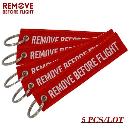 5PCS Remove Before Flight Car Key Chain Red Embroidery Aviation Gifts Keyring Key Tag Holder for Motorcycles Keychain chaveiro
