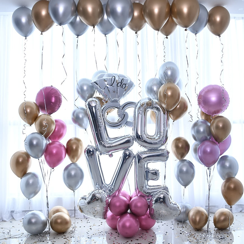 Gold Silver Metal Latex Balloons 18 30 40 50 60 70 Years Number Happy Birthday Anniversary Party Decor Adult Foil Balloon Gift