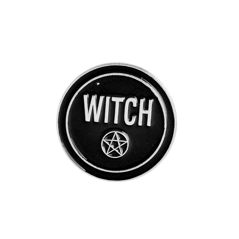 Punk Trendy WITCH kitty enamel pin triple moon pentacle brooch circular WITCH DO IT BETTER badge tarot card cross coffin jewelry