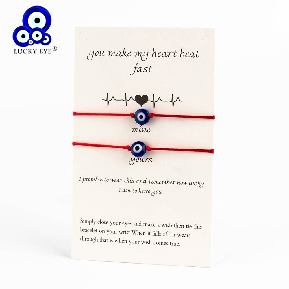 Lucky Eye Blue Evil Eye Charms Bracelet Red String Thread Rope Couple Bracelet Wish Card Jewelry For Women Men Adjustable CN219