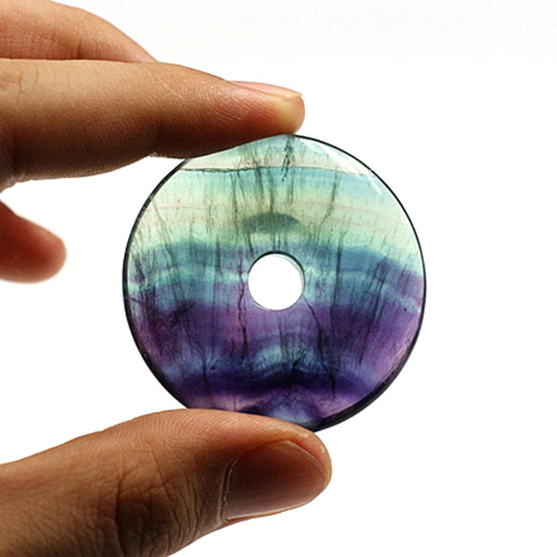 30/40mm Natural Fluorite Beads Circle Donuts Purple & Green Rainbow Beads For Jewelry Making Beads Accessories Pendant