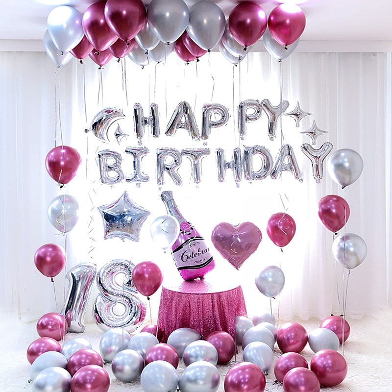 Gold Silver Metal Latex Balloons 18 30 40 50 60 70 Years Number Happy Birthday Anniversary Party Decor Adult Foil Balloon Gift