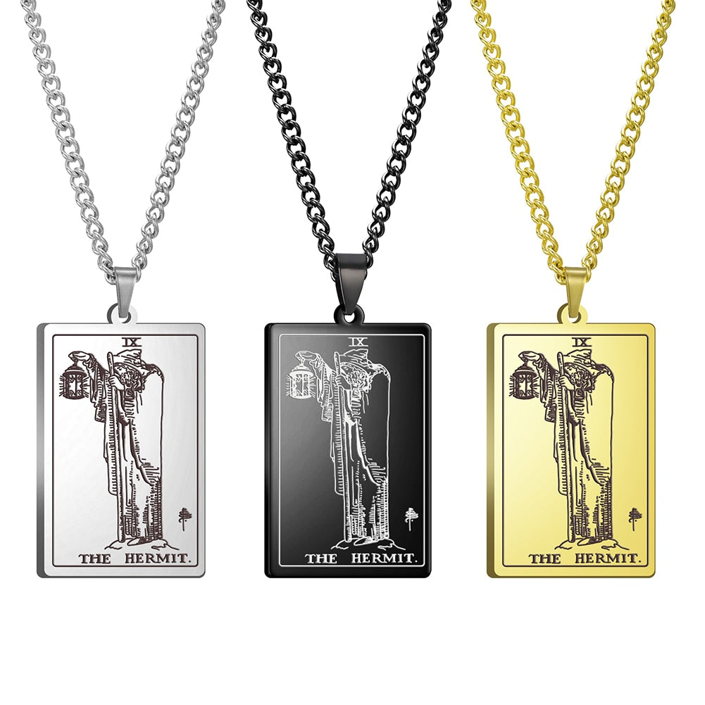 Dawapara Vintage Tarot Card Necklace The Major Arcana Pagan Astrology Talisman Pendants Necklace Stainless Steel Jewelry
