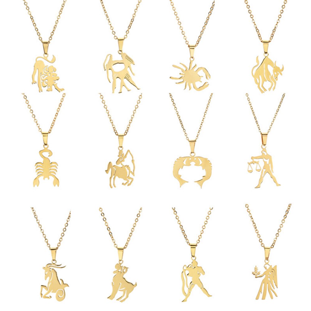 Women's 12 Horoscope Zodiac Sign Gold Silver Color Pendant Necklace Aries Leo Wholesale Dropshipping 12 Constellations Jewelry
