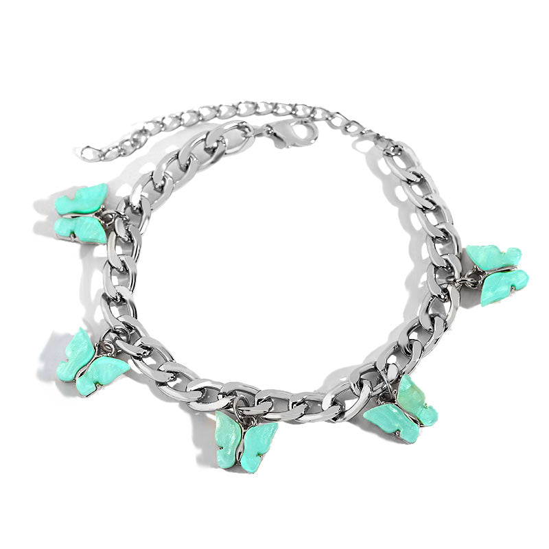 BYNOUCK Trendy Multicolor Butterfly Pendant Bracelets Girls Punk Metal Wide women's bracelet on hand 2020 Statement jewellery