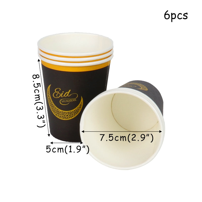 Ramadan Decoration Golden Black Banner Balloon Disposable Dinnerware Set Paper Plate EID Mubarak Party Decoration Muslim favor