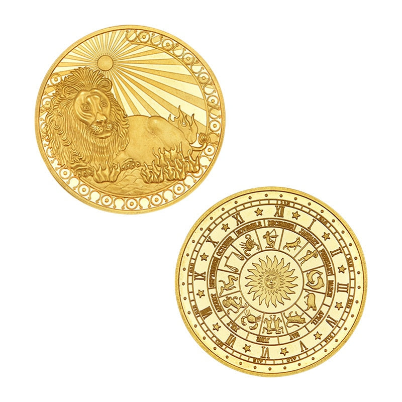 Creative Twelve Constellations Zodiac Coin Challenge Golden Plated Commemorative Coins Set Home Decor Crafts Art Collection Gift