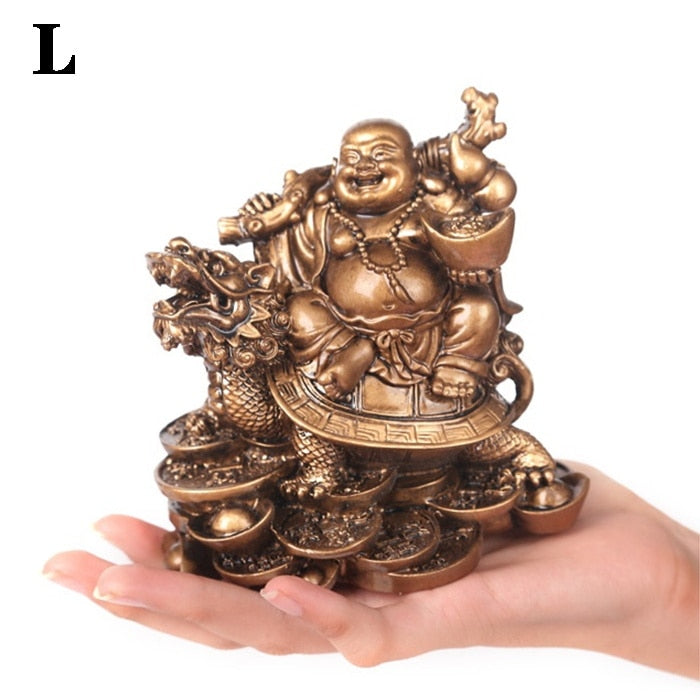 Resin God of Wealth Laughing Buddha Statue,Modern art sculpture,Chinese Home Feng Shui Dragon Turtle Decoration Figurines statue