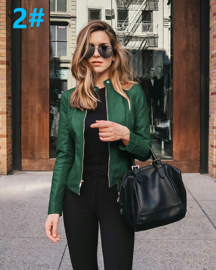 Allukasa Women Bike Coat PU Leather Outwear Zipper Outfit Spring Autumn WomeFashion Short Thin Female Jacket 2020