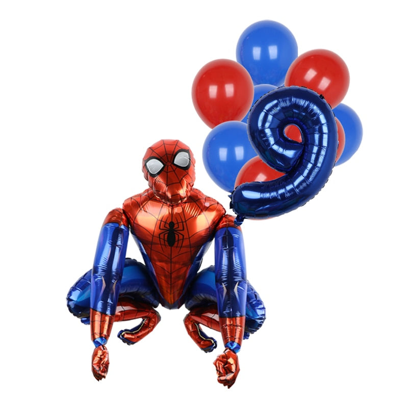 1set 3D Big Spider Super Hero Man Mylar Foil Balloon Number Foil Balloons Birthday Party Decoration Supplies Children's Gifts