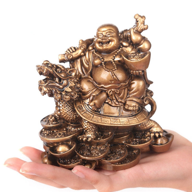 Resin God of Wealth Laughing Buddha Statue,Modern art sculpture,Chinese Home Feng Shui Dragon Turtle Decoration Figurines statue